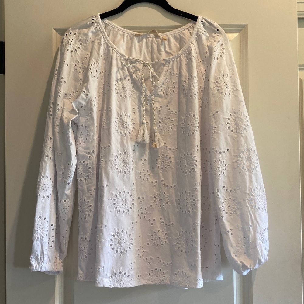 NWT Soft Surroundings Rhiannon Eyelet Peasant Top, White, Sz M(10/12)